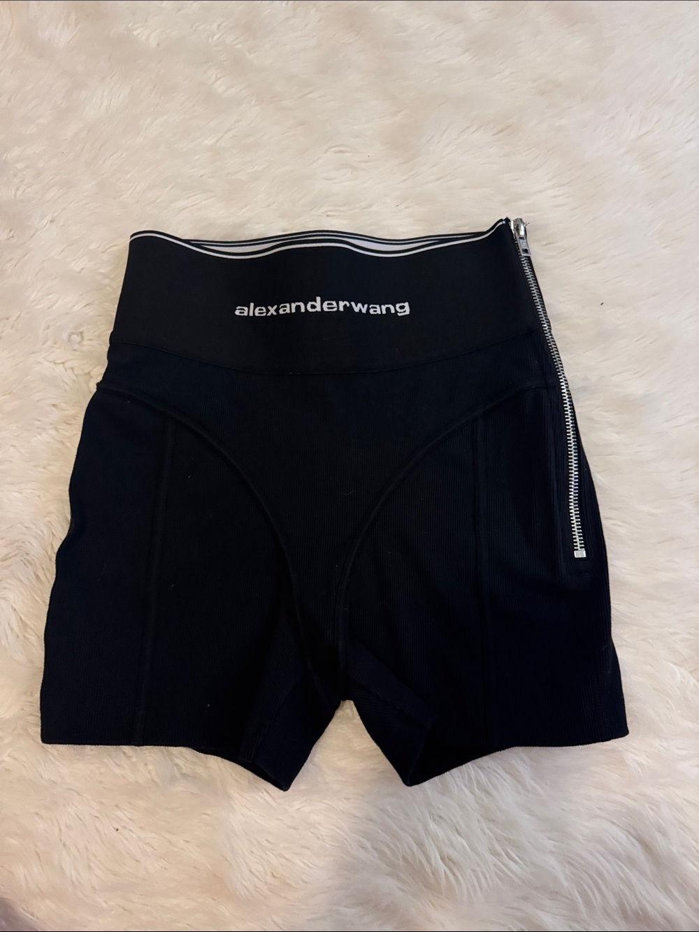 Alexander Wang Black Logo Elastic-Waist Bike Shorts with Side Zip